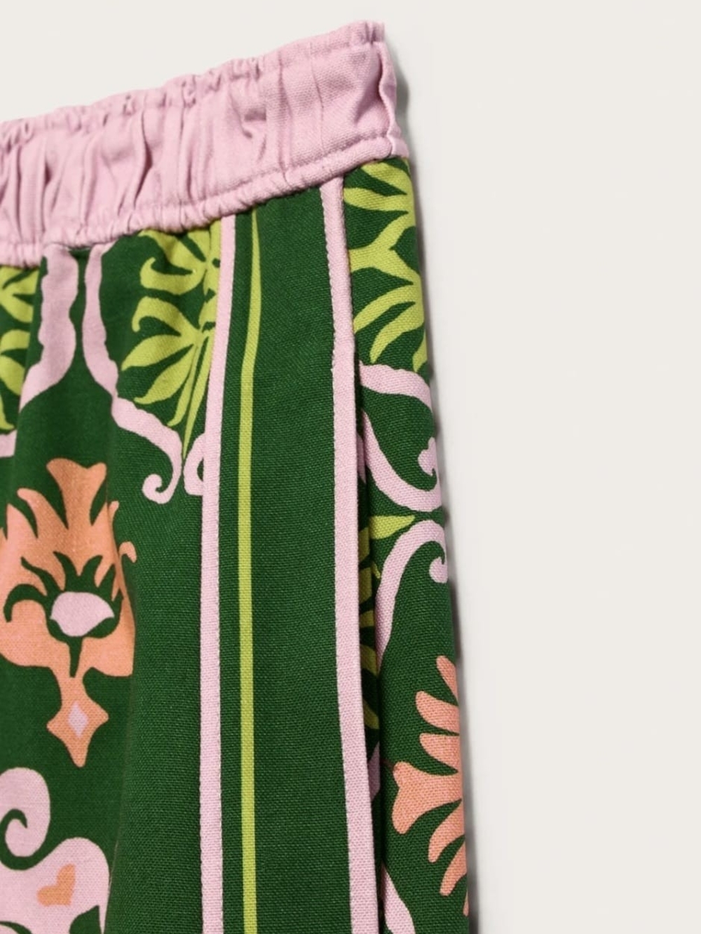 Zara VIRAL SOLD OUT Green Floral Medallion Midi Skirt with Pink Trim - Picture 5 of 7